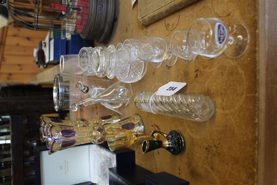 3 Bohemian glass vases, silver-mounted double oil & vinegar bottle & sundry glassware (faults)